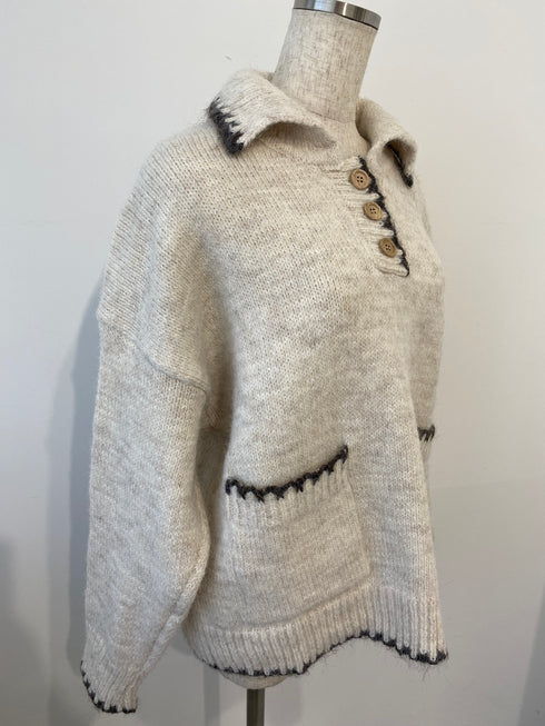 バイカラーステッチビッグニット | LI2244106 | アイボリー