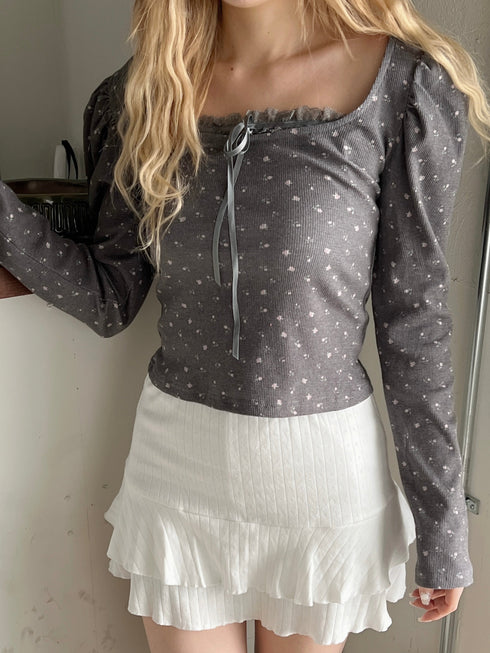 小花柄パフスリーブワッフルトップス | SL2244665 | チャコールグレー