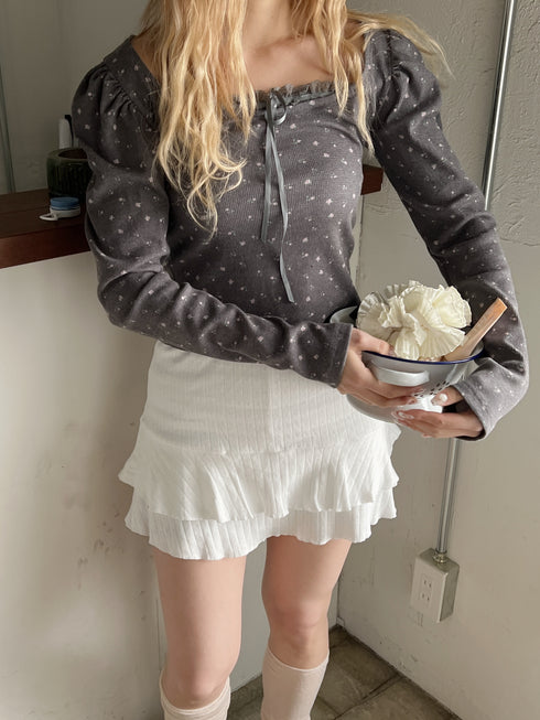 小花柄パフスリーブワッフルトップス | SL2244665 | チャコールグレー