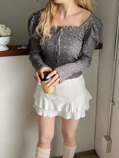 小花柄パフスリーブワッフルトップス | SL2244665 | チャコールグレー