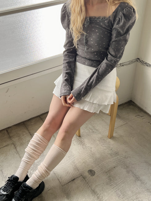 小花柄パフスリーブワッフルトップス | SL2244665 | チャコールグレー