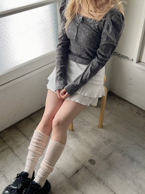 小花柄パフスリーブワッフルトップス | SL2244665 | チャコールグレー