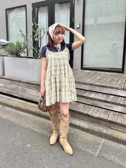 チェック柄フリルティアードチュニック | NU2255004 | イエロー