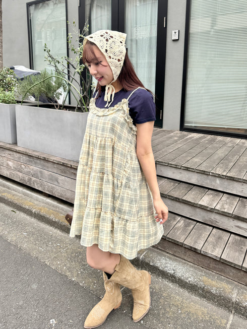 チェック柄フリルティアードチュニック | NU2255004 | イエロー