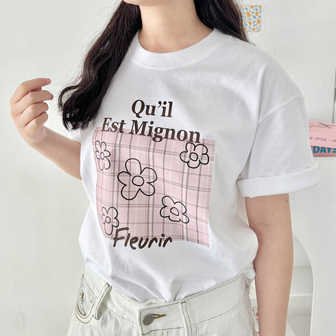 チェックボックスロゴプリント半袖Tシャツ | SL2262007 | ピンク
