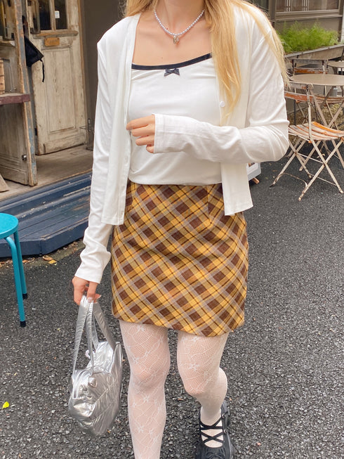 チェック台形ミニスカート | SL2243628 | イエロー