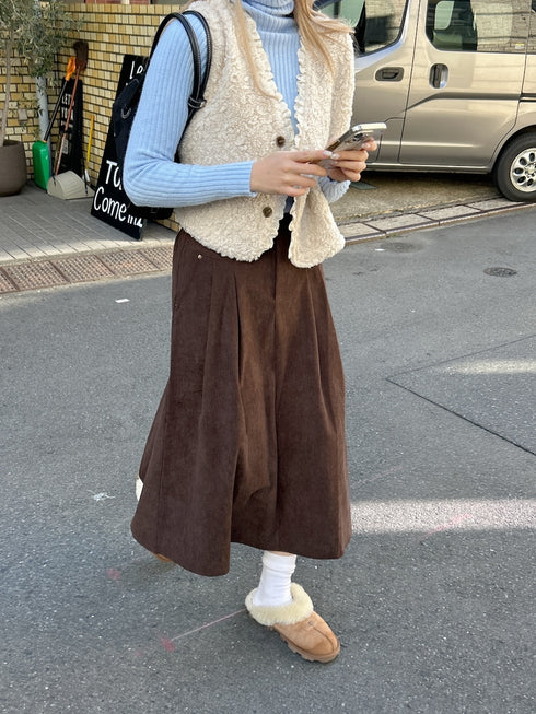 ベルト付きコーデュロイミディスカート | SL2244649 | ブラウン