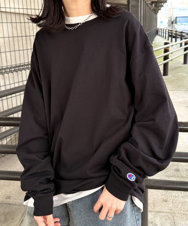 Champion Authentic LONGSLEEVE T-SHIRTS チャンピオン ベーシック ロンT ワンポイント オーバーサイズ サイズ展開多数 5.2オンス L/S 長袖Tシャツ/CC8C | 2193058 | ブラック