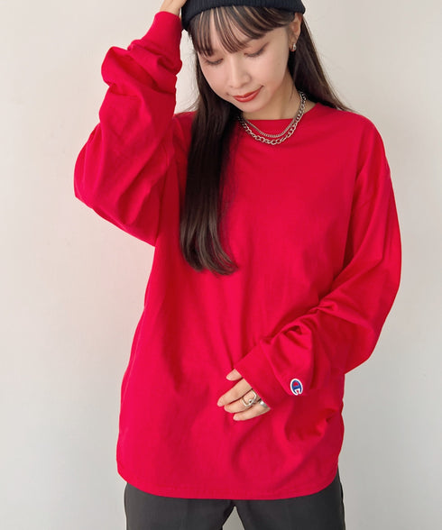 Champion Authentic LONGSLEEVE T-SHIRTS チャンピオン ベーシック ロンT ワンポイント オーバーサイズ サイズ展開多数 5.2オンス L/S 長袖Tシャツ/CC8C | 2193058 | レッド
