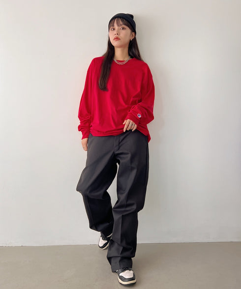 Champion Authentic LONGSLEEVE T-SHIRTS チャンピオン ベーシック ロンT ワンポイント オーバーサイズ サイズ展開多数 5.2オンス L/S 長袖Tシャツ/CC8C | 2193058 | レッド