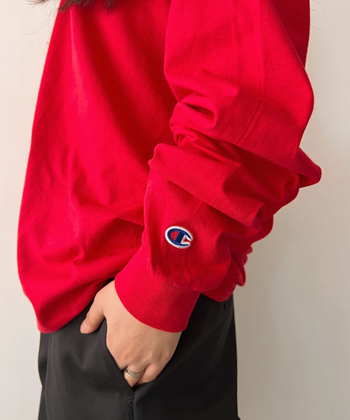 Champion Authentic LONGSLEEVE T-SHIRTS チャンピオン ベーシック ロンT ワンポイント オーバーサイズ サイズ展開多数 5.2オンス L/S 長袖Tシャツ/CC8C | 2193058 | レッド