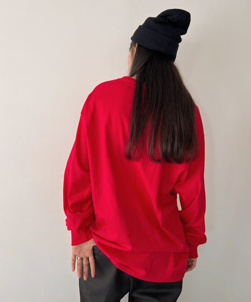 Champion Authentic LONGSLEEVE T-SHIRTS チャンピオン ベーシック ロンT ワンポイント オーバーサイズ サイズ展開多数 5.2オンス L/S 長袖Tシャツ/CC8C | 2193058 | レッド