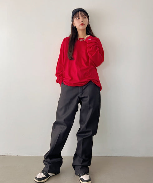 Champion Authentic LONGSLEEVE T-SHIRTS チャンピオン ベーシック ロンT ワンポイント オーバーサイズ サイズ展開多数 5.2オンス L/S 長袖Tシャツ/CC8C | 2193058 | レッド