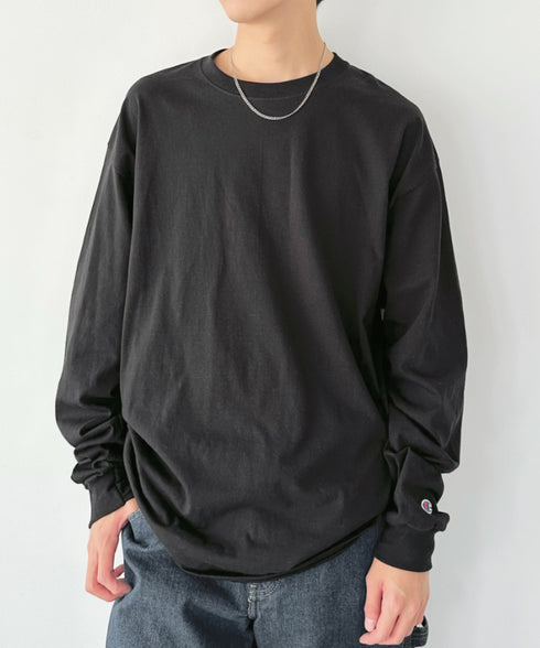 Champion Authentic LONGSLEEVE T-SHIRTS チャンピオン ベーシック ロンT ワンポイント オーバーサイズ サイズ展開多数 5.2オンス L/S 長袖Tシャツ/CC8C | 2193058 | ブラック