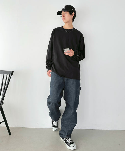 Champion Authentic LONGSLEEVE T-SHIRTS チャンピオン ベーシック ロンT ワンポイント オーバーサイズ サイズ展開多数 5.2オンス L/S 長袖Tシャツ/CC8C | 2193058 | ブラック