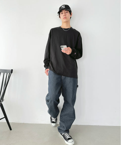 Champion Authentic LONGSLEEVE T-SHIRTS チャンピオン ベーシック ロンT ワンポイント オーバーサイズ サイズ展開多数 5.2オンス L/S 長袖Tシャツ/CC8C | 2193058 | ブラック