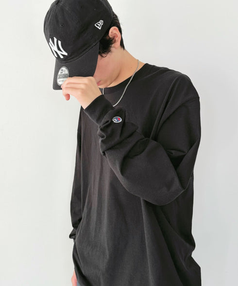 Champion Authentic LONGSLEEVE T-SHIRTS チャンピオン ベーシック ロンT ワンポイント オーバーサイズ サイズ展開多数 5.2オンス L/S 長袖Tシャツ/CC8C | 2193058 | ブラック