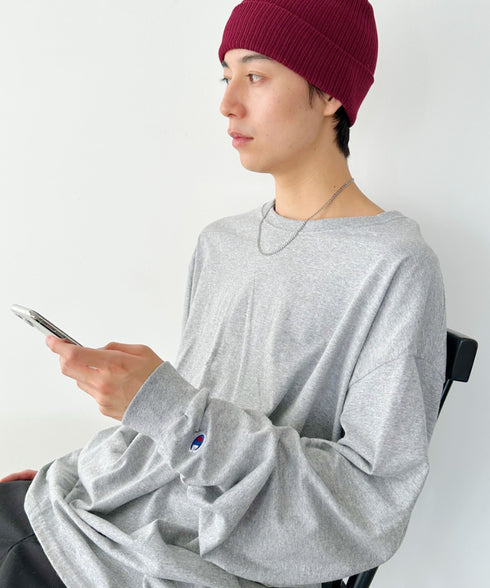 Champion Authentic LONGSLEEVE T-SHIRTS チャンピオン ベーシック ロンT ワンポイント オーバーサイズ サイズ展開多数 5.2オンス L/S 長袖Tシャツ/CC8C | 2193058 | 杢グレー