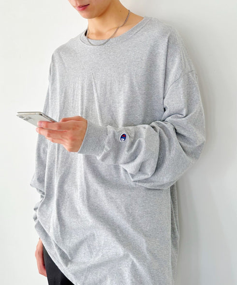 Champion Authentic LONGSLEEVE T-SHIRTS チャンピオン ベーシック ロンT ワンポイント オーバーサイズ サイズ展開多数 5.2オンス L/S 長袖Tシャツ/CC8C | 2193058 | 杢グレー
