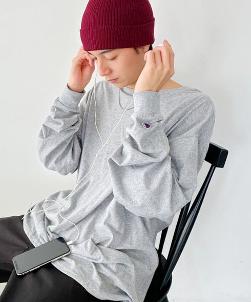 Champion Authentic LONGSLEEVE T-SHIRTS チャンピオン ベーシック ロンT ワンポイント オーバーサイズ サイズ展開多数 5.2オンス L/S 長袖Tシャツ/CC8C | 2193058 | 杢グレー