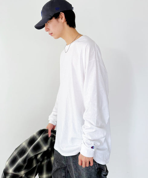 Champion Authentic LONGSLEEVE T-SHIRTS チャンピオン ベーシック ロンT ワンポイント オーバーサイズ サイズ展開多数 5.2オンス L/S 長袖Tシャツ/CC8C | 2193058 | ホワイト