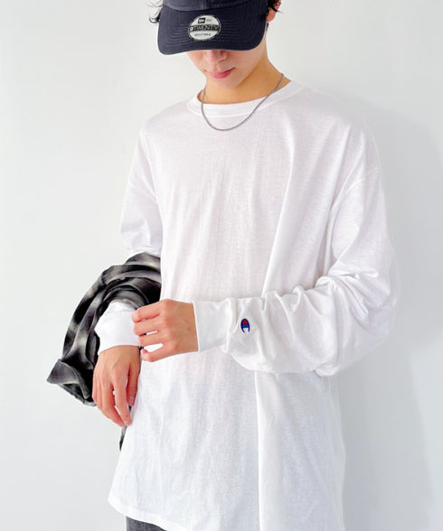 Champion Authentic LONGSLEEVE T-SHIRTS チャンピオン ベーシック ロンT ワンポイント オーバーサイズ サイズ展開多数 5.2オンス L/S 長袖Tシャツ/CC8C | 2193058 | ホワイト