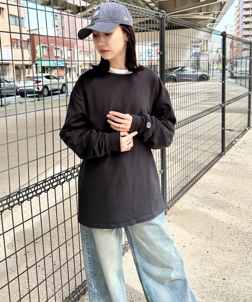 Champion Authentic LONGSLEEVE T-SHIRTS チャンピオン ベーシック ロンT ワンポイント オーバーサイズ サイズ展開多数 5.2オンス L/S 長袖Tシャツ/CC8C | 2193058 | ブラック