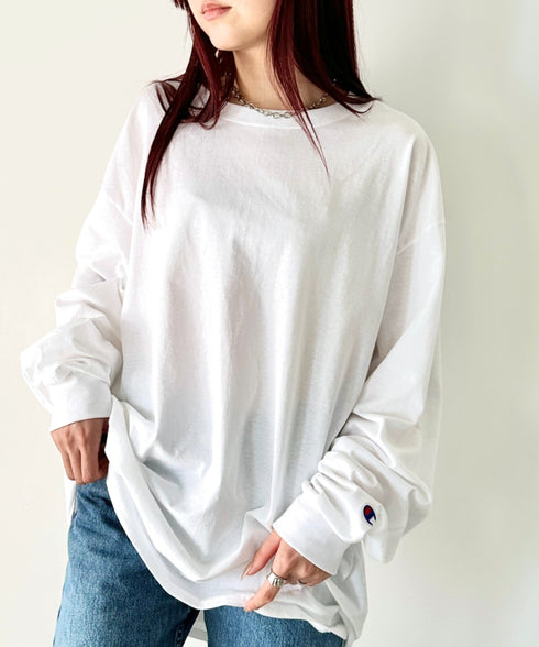 Champion Authentic LONGSLEEVE T-SHIRTS チャンピオン ベーシック ロンT ワンポイント オーバーサイズ サイズ展開多数 5.2オンス L/S 長袖Tシャツ/CC8C | 2193058 | ホワイト