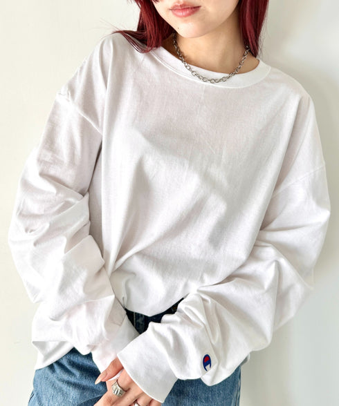 Champion Authentic LONGSLEEVE T-SHIRTS チャンピオン ベーシック ロンT ワンポイント オーバーサイズ サイズ展開多数 5.2オンス L/S 長袖Tシャツ/CC8C | 2193058 | ホワイト