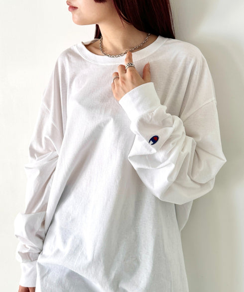 Champion Authentic LONGSLEEVE T-SHIRTS チャンピオン ベーシック ロンT ワンポイント オーバーサイズ サイズ展開多数 5.2オンス L/S 長袖Tシャツ/CC8C | 2193058 | ホワイト