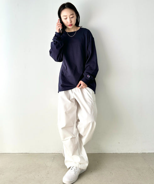 Champion Authentic LONGSLEEVE T-SHIRTS チャンピオン ベーシック ロンT ワンポイント オーバーサイズ サイズ展開多数 5.2オンス L/S 長袖Tシャツ/CC8C | 2193058 | ネイビー