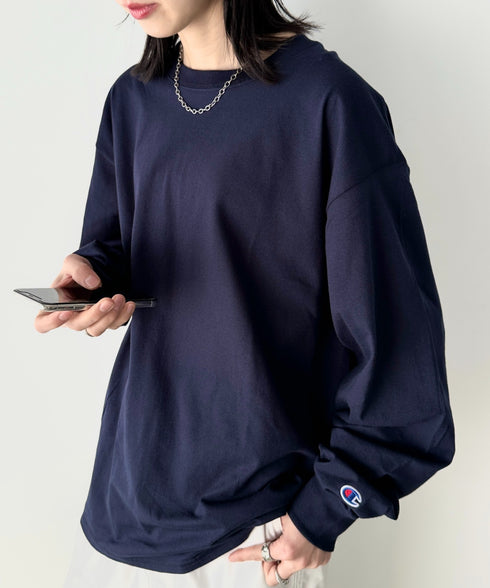 Champion Authentic LONGSLEEVE T-SHIRTS チャンピオン ベーシック ロンT ワンポイント オーバーサイズ サイズ展開多数 5.2オンス L/S 長袖Tシャツ/CC8C | 2193058 | ネイビー