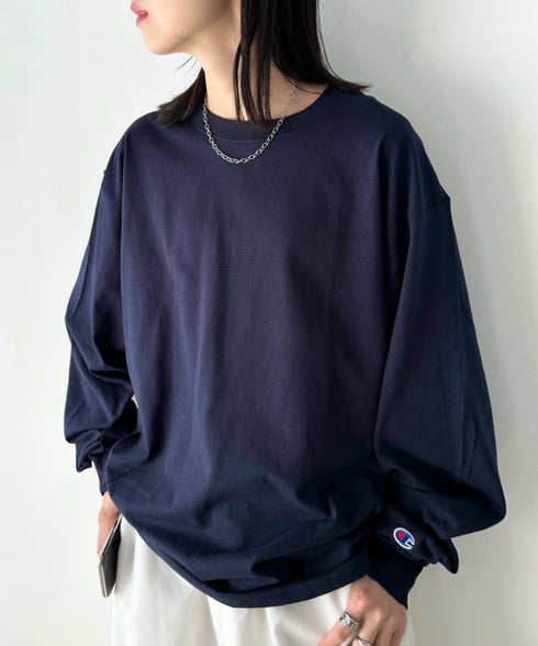 Champion Authentic LONGSLEEVE T-SHIRTS チャンピオン ベーシック ロンT ワンポイント オーバーサイズ サイズ展開多数 5.2オンス L/S 長袖Tシャツ/CC8C | 2193058 | ネイビー