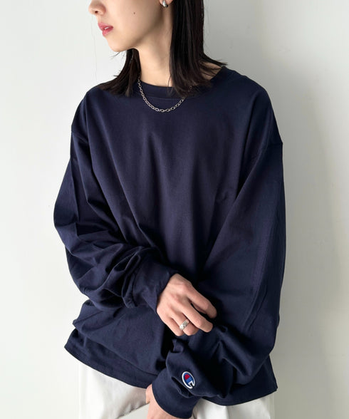 Champion Authentic LONGSLEEVE T-SHIRTS チャンピオン ベーシック ロンT ワンポイント オーバーサイズ サイズ展開多数 5.2オンス L/S 長袖Tシャツ/CC8C | 2193058 | ネイビー