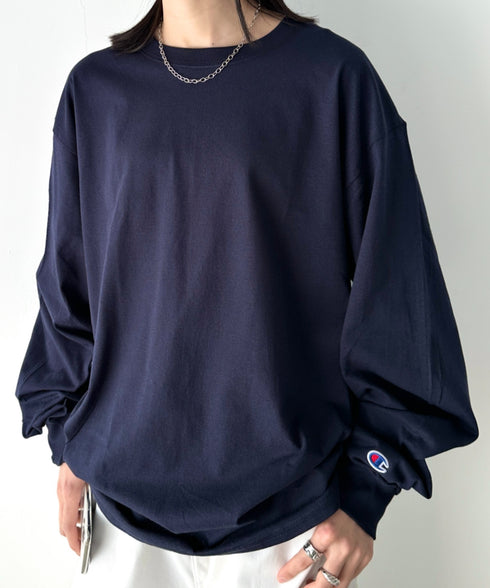Champion Authentic LONGSLEEVE T-SHIRTS チャンピオン ベーシック ロンT ワンポイント オーバーサイズ サイズ展開多数 5.2オンス L/S 長袖Tシャツ/CC8C | 2193058 | ネイビー