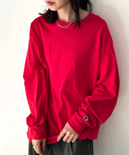 Champion Authentic LONGSLEEVE T-SHIRTS チャンピオン ベーシック ロンT ワンポイント オーバーサイズ サイズ展開多数 5.2オンス L/S 長袖Tシャツ/CC8C | 2193058 | レッド