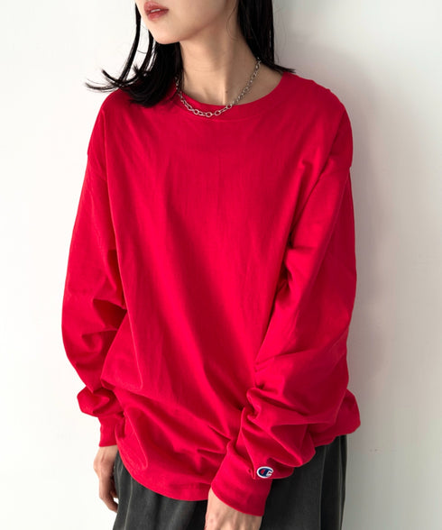 Champion Authentic LONGSLEEVE T-SHIRTS チャンピオン ベーシック ロンT ワンポイント オーバーサイズ サイズ展開多数 5.2オンス L/S 長袖Tシャツ/CC8C | 2193058 | レッド