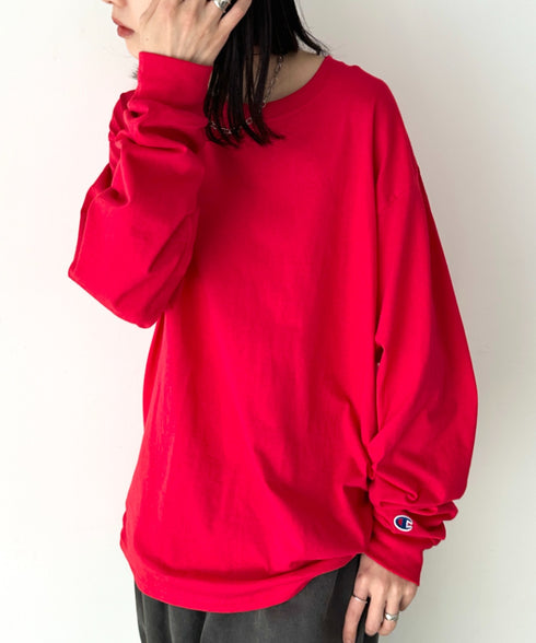 Champion Authentic LONGSLEEVE T-SHIRTS チャンピオン ベーシック ロンT ワンポイント オーバーサイズ サイズ展開多数 5.2オンス L/S 長袖Tシャツ/CC8C | 2193058 | レッド