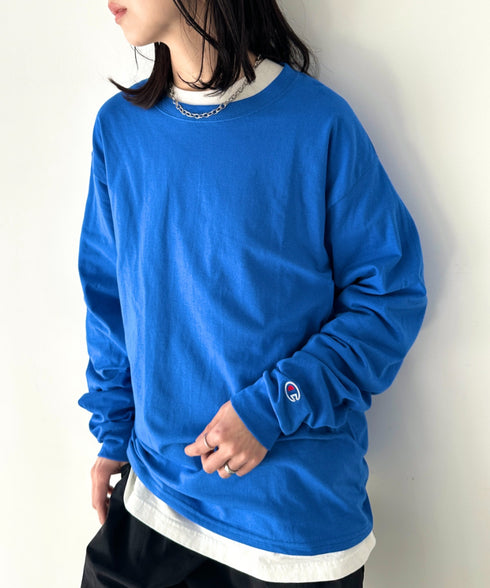 Champion Authentic LONGSLEEVE T-SHIRTS チャンピオン ベーシック ロンT ワンポイント オーバーサイズ サイズ展開多数 5.2オンス L/S 長袖Tシャツ/CC8C | 2193058 | ロイヤルブルー
