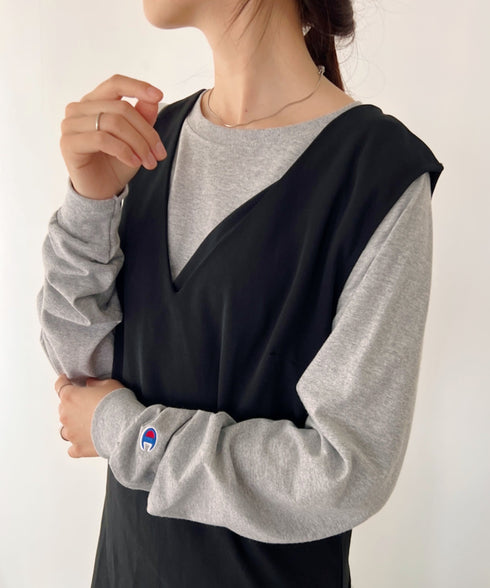 Champion Authentic LONGSLEEVE T-SHIRTS チャンピオン ベーシック ロンT ワンポイント オーバーサイズ サイズ展開多数 5.2オンス L/S 長袖Tシャツ/CC8C | 2193058 | 杢グレー
