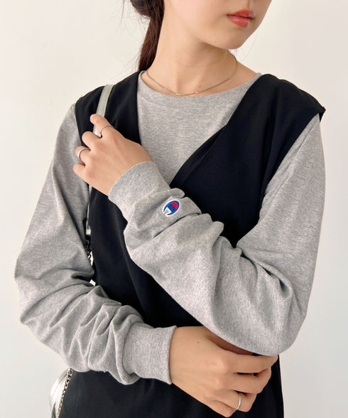 Champion Authentic LONGSLEEVE T-SHIRTS チャンピオン ベーシック ロンT ワンポイント オーバーサイズ サイズ展開多数 5.2オンス L/S 長袖Tシャツ/CC8C | 2193058 | 杢グレー