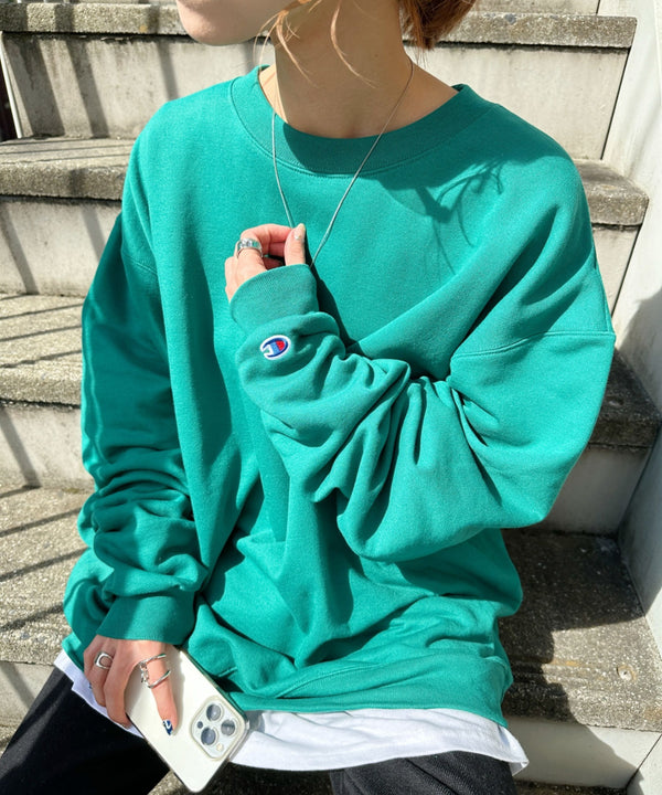 【Champion Authentic sweatshirt】チャンピオン クルーネック スウェット プルオーバー サイズ展開多数 コットン 裏起毛 無地 9.0オンス | 2193059 | グリーン