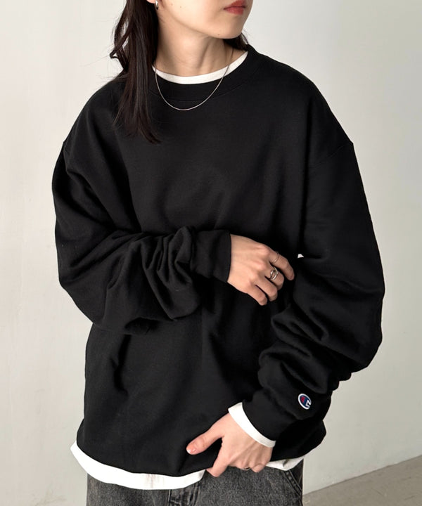 【Champion Authentic sweatshirt】チャンピオン クルーネック スウェット プルオーバー サイズ展開多数 コットン 裏起毛 無地 9.0オンス | 2193059 | ブラック