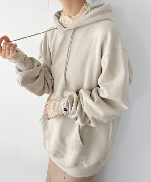 【Champion Authentic Hoodie】チャンピオン スウェット パーカー スーパー オーバーサイズ 展開多数 コットン 裏起毛 無地 フーディー 9.0オンス | 2193060 | ベージュ