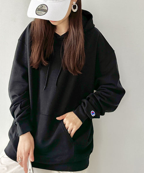 【Champion Authentic Hoodie】チャンピオン スウェット パーカー スーパー オーバーサイズ 展開多数 コットン 裏起毛 無地 フーディー 9.0オンス | 2193060 | ブラック