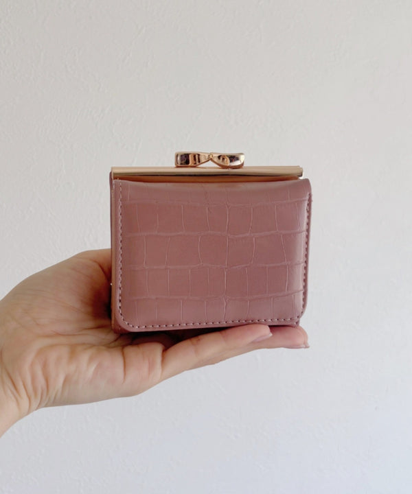 クロコ型押し がま口ミニウォレット | C6191011 | ピンクベージュ