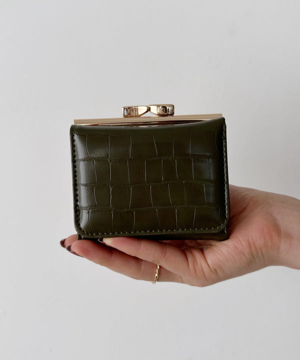 クロコ型押し がま口ミニウォレット | C6191011 | カーキ