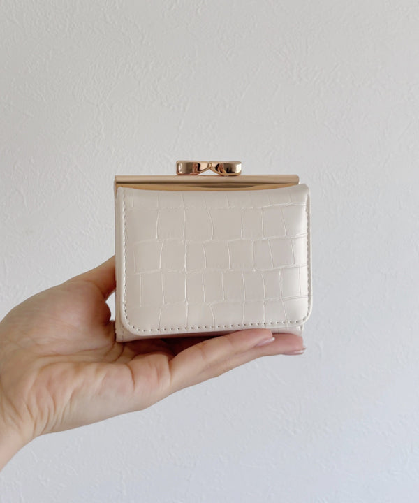 クロコ型押し がま口ミニウォレット | C6191011 | アイボリー