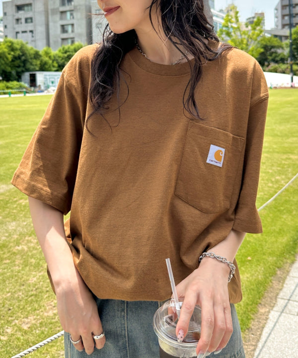 Carhartt(カーハート) /USA規格 ヘビーウェイト ルーズフィット ポケT ビッグサイズ オーバーサイズ ユニセックス ポケット付き コットン 半袖 Tシャツ 5部袖 1/2スリーブ | L2202001 | ブラウン