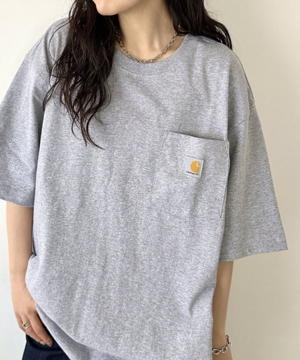 Carhartt(カーハート) /USA規格 ヘビーウェイト ルーズフィット ポケT ビッグサイズ オーバーサイズ ユニセックス ポケット付き コットン 半袖 Tシャツ 5部袖 1/2スリーブ | L2202001 | グレー